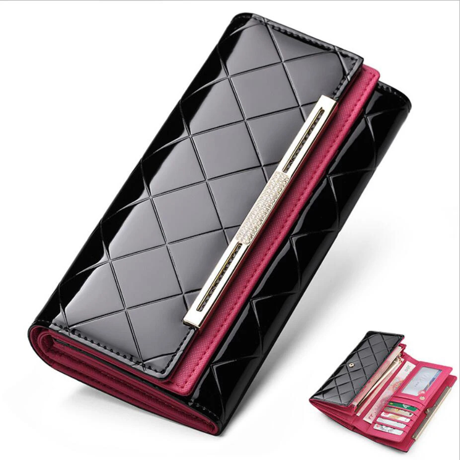 

2018 Luxury Brand Women Wallet Female Patent Leather Clutch Lady Party Purse Hot Sale Long Women Purse portemonnee Coin Purse