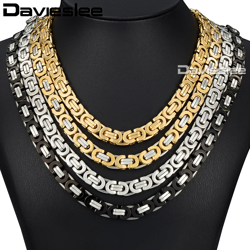 Davieslee Stainless Steel Mens Gold Necklace Byzantine Chain Fashion