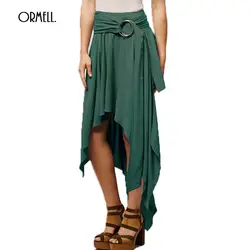 Ormell новый хлопок нерегулярные юбка миди Для женщин Повседневное Винтаж высокой талией плиссированные Юбки для женщин пляжные офисные