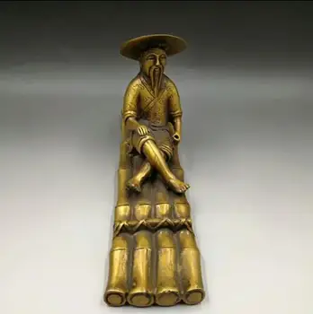 

China hand carved antique decoration copper ornaments jiangtaigong fishing