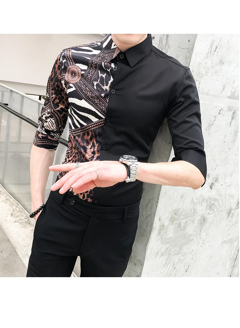 Повседневные мужские рубашки Slim Fit в Корейском стиле из лоскутного материалов с коротким рукавом рубашка социальной Chemise Homme, для ночного