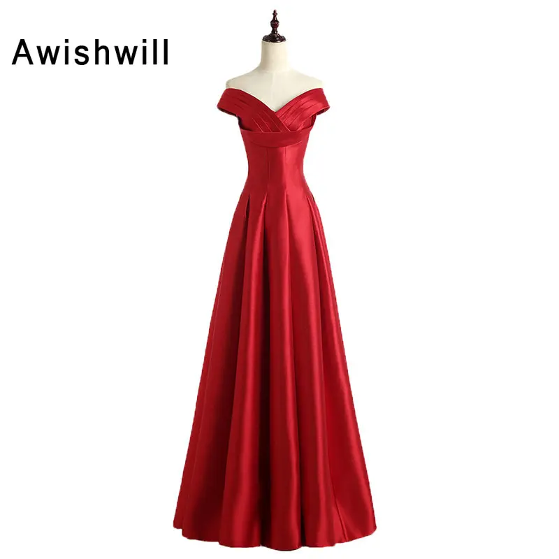 

Vintage Red Evening Dresses Simple Design Cap Sleeve V-neck Satin Floor Length Elegant Formal Dress For Women Lace-up Back