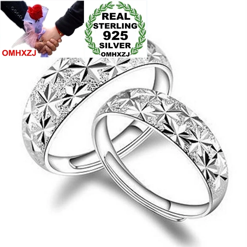 OMHXZJ Wholesale Fashion Joker Simple star Lovers Couple 925 Sterling Silver open adjust female for Woman Man Ring Gift RG08