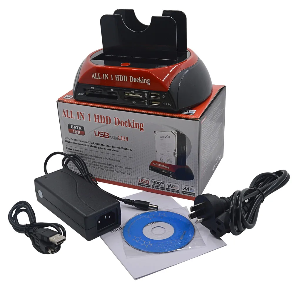 

AU Plug All In 1 HDD Docking Station Dual USB 2.0 2.5" 3.5" IDE SATA External HDD Box Hard Disk DRIVE Enclosure Card Reader 3TB