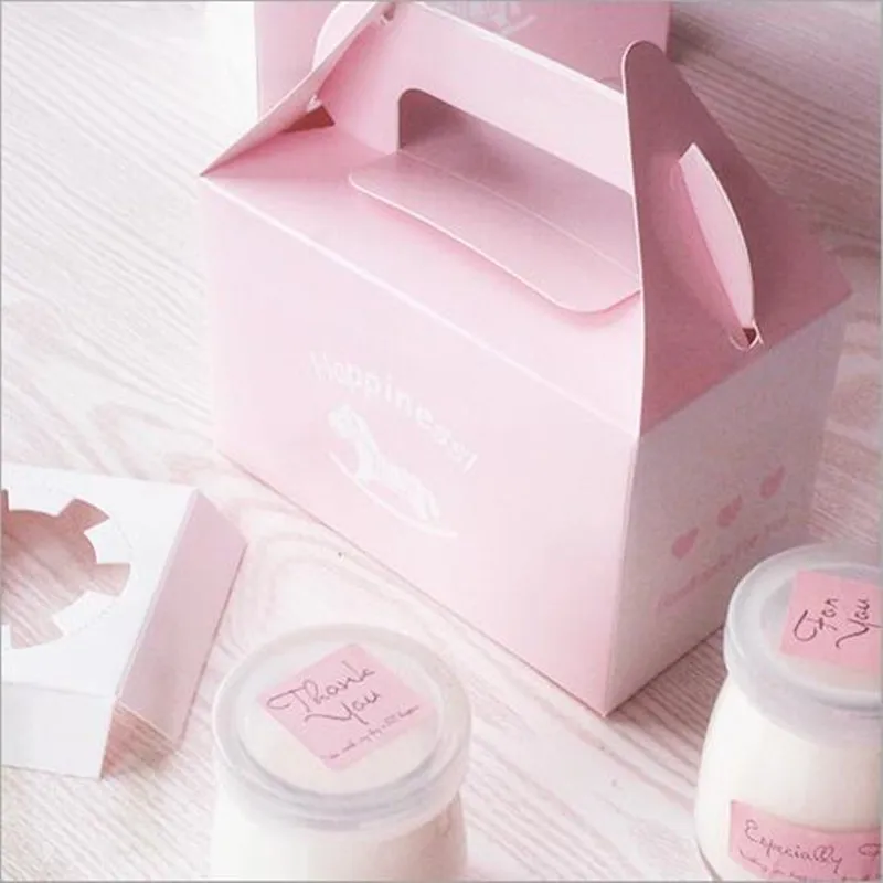 

10 pieces Pink 2 grids Macarons Box Cake Box Chocolate Muffin Biscuits Box for Cookie Package