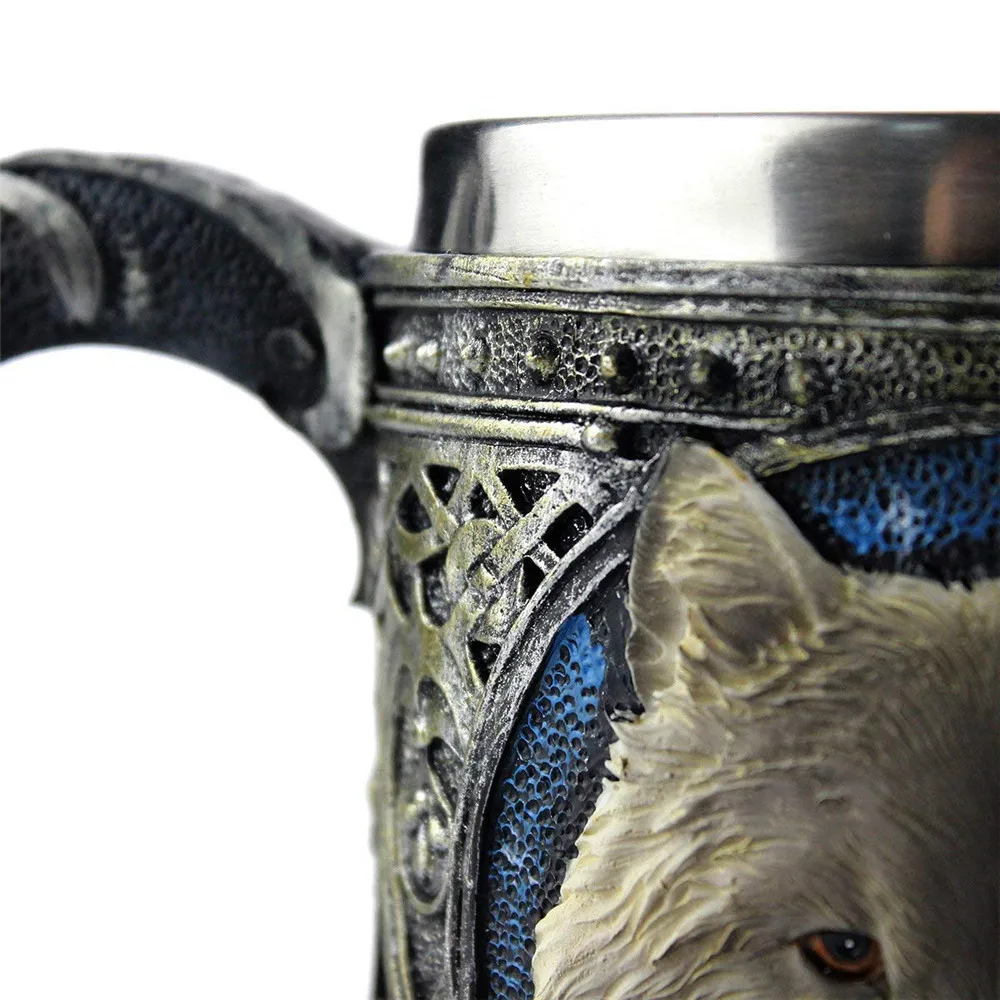 XX3D Волк король голова узор кружка Ретро Смола нержавеющая сталь кофе чай чашка 15ozThermo бутылка подарки путешествия бутылка для воды