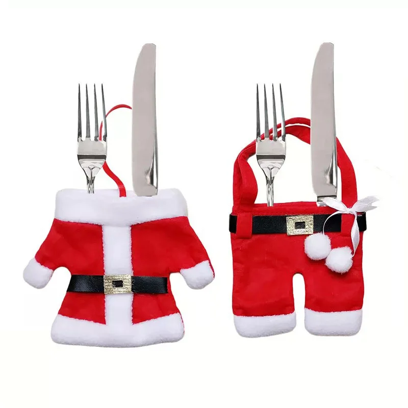 

Christmas Decoration Cutlery with Cutlery Set Red Clothes Pants Christmas Decoration For Home Table New Year Party Supplies