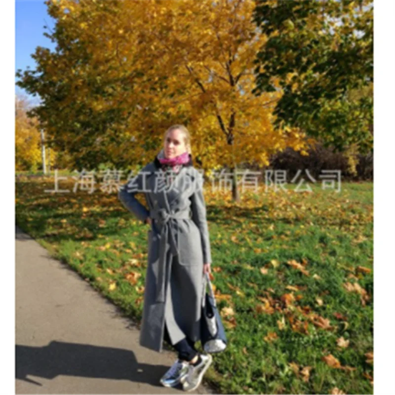 Осеннее корейское приталенное Женское шерстяное пальто верблюжьего цвета с отложным воротником повседневное длинное пальто