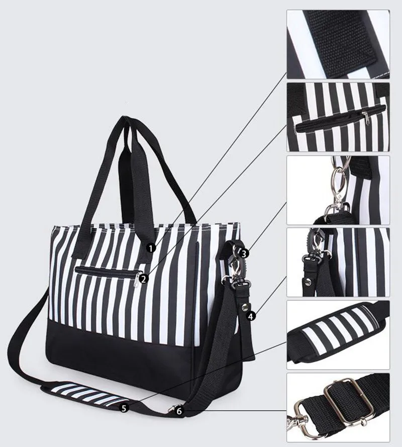 403015cm 4pcs Baby Diaper Bag Brand Striped Women Maternity Tote Bag Baby Stroller Bag For Mom Mother Organizer Nappy Bag (7)