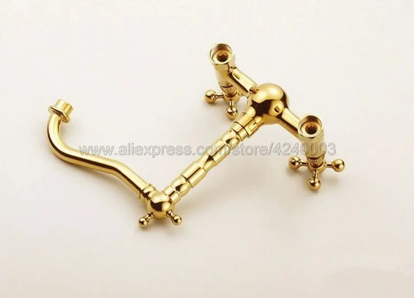 Basin Faucets Gold Brass Wall Mounted Kitchen Bathroom Sink Faucet Dual Handle Swivel Spout Hot Cold Water Mixer Tap Kgf010 Basin Faucets Gold Brass Wall Mounted Kitchen Bathroom Sink Faucet Dual Handle Swivel Spout Hot Cold Water Mixer Tap Kgf010