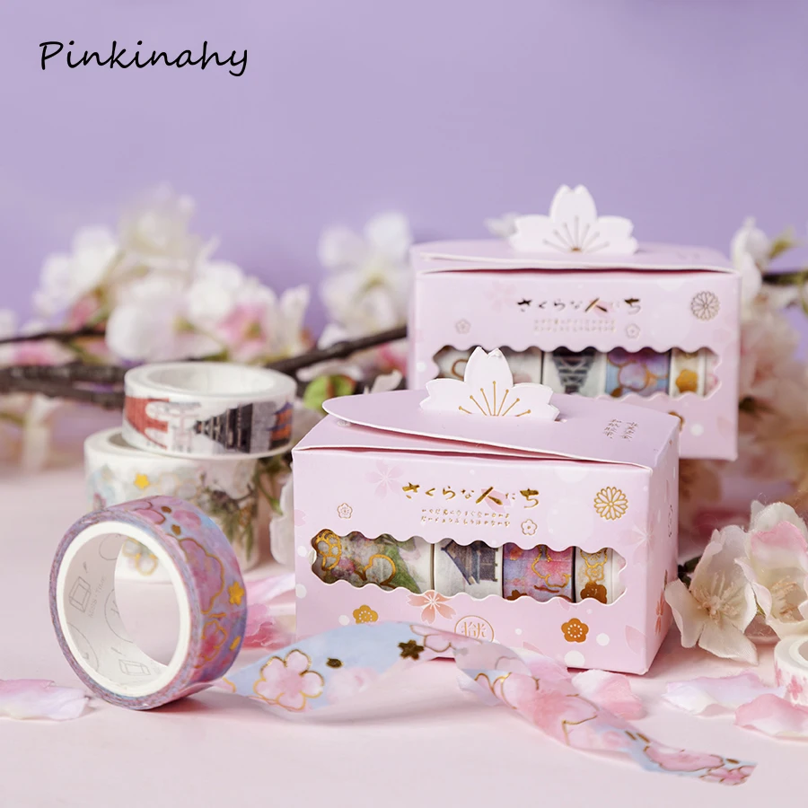

5 Rolls/lot Japanes style Romantic Gilding Washi Tape Sakura masking tape Scrapbooking Decorative sticker school support