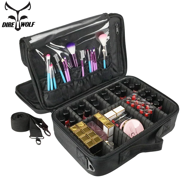 

2018 Neceser Zipper Cosmetic Bag Case Travel make up organizer Solid Movable Multilayer Clapboard Women Makeup Bags For Manicure