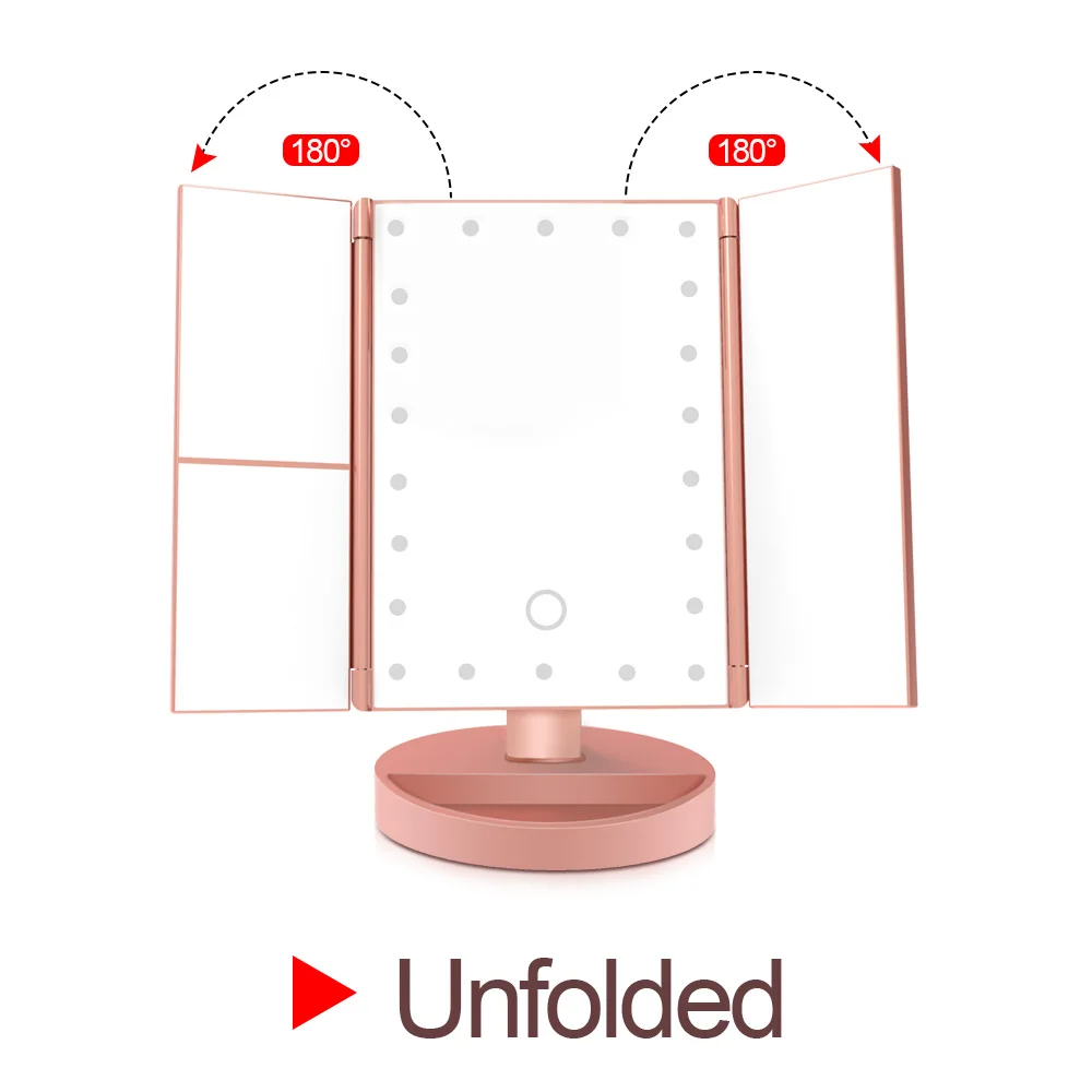 Светодиодный сенсорный экран 22 зеркало для макияжа с лампой Настольный макияж 1X/2X/3X/10X увеличительные зеркала туалетный столик 3 Складные регулируемые зеркала