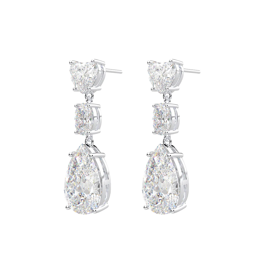 Wong Rain 925 Sterling Silver Created Moissanite Sapphire Citrine Gemstone Heart Drop Dangle Earrings Fine Jewelry Wholesale - Цвет камня: White