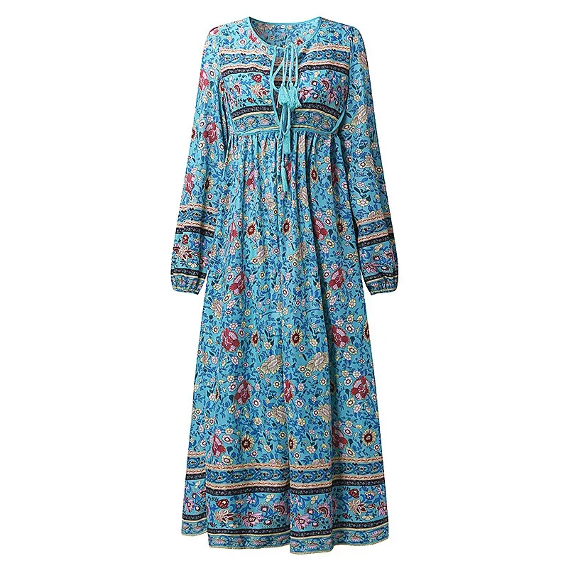 

2019 Chiffon Women Floral Summer Dress Plus Size 5XL Deep V Neck Fashion Loose Leisure Beach Long Sleeve Elegant Vestidos