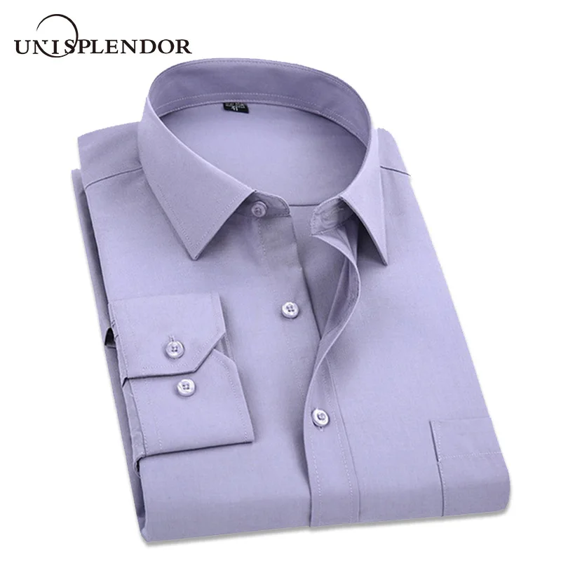 Vente Plus la Taille 5XL 2019 Printemps Hommes Robe Chemises de Couleur Pure Hommes À Manches Longues Coréenne Chemise Mâle Slim Fit Affaires Casual Chemise YN307