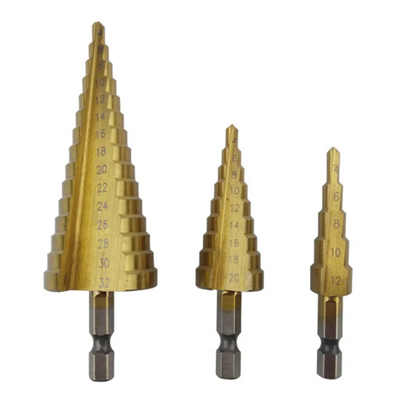 

Metal Drill 4-12/20/32mm Step Drill Bit Hexagonal straight slot hss drill bit set 4-32mm for metal drilling