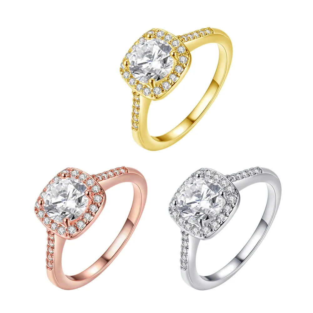 3 color size 6-9 Beautiful pretty fashion Wedding ring silver gold color silver plated women stone crystal Lady Ring jewelry