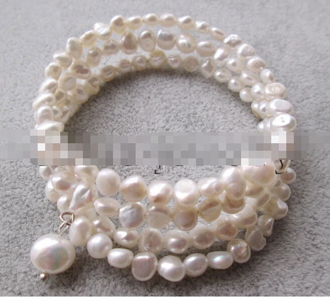 

hot sellBeautiful 8" 3row 5-6-9mm white baroque freshwater pearl bracelet -Bridal jewelry free shipping