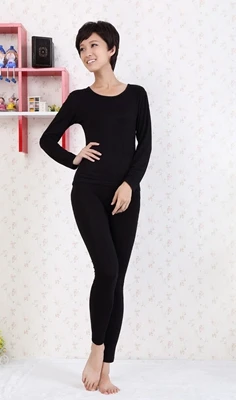 Осень Весна Стиль Плюс Размер 6XL высокие эластичные Модальные подштанники женские пижамы костюмы - Цвет: Черный