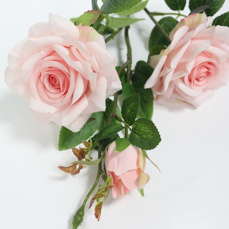Flone 3 Heads Artificial Rose Flowers Simulation Rose Flower Silk Flower Fake Rose Flower Branch Wedding Home Party Decor Flores (14)