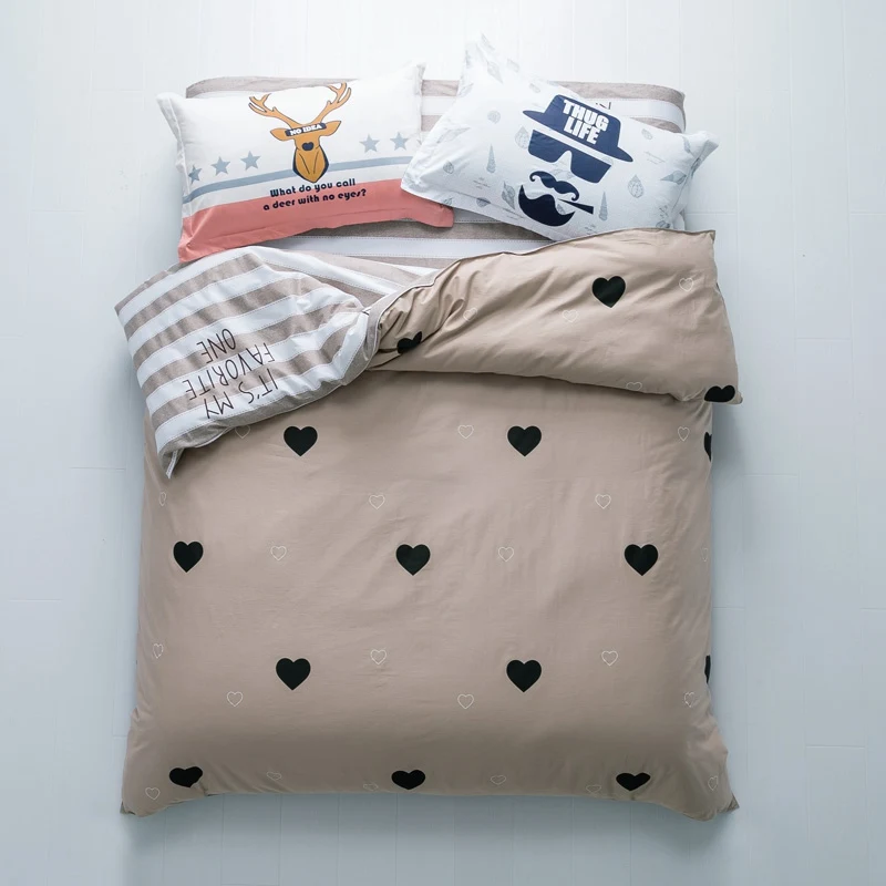 

TUTUBIRD Coffe Brown heart shaped love bedding set kids cartoon 100% cotton bedlinen bedclothes cute bed sheet pillowcases 4pc