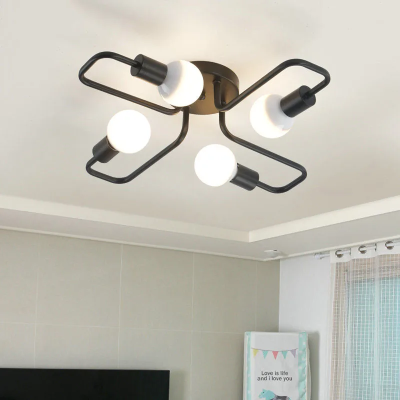 Us 55 44 28 Off Vintage Black Wrought Iron Ceiling Lamp E27 Bulbs Ceiling Mounted Lighting Fixture Living Room Bedroom Industrial Ceiling Light In