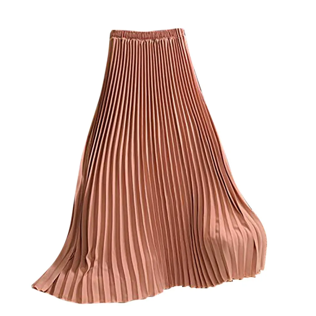 Faldas Mujer Moda, Женская однотонная плиссированная элегантная юбка миди с эластичной талией, юбка макси, восемь цветов, свободный размер, Jupe Femme - Цвет: Hot Pink