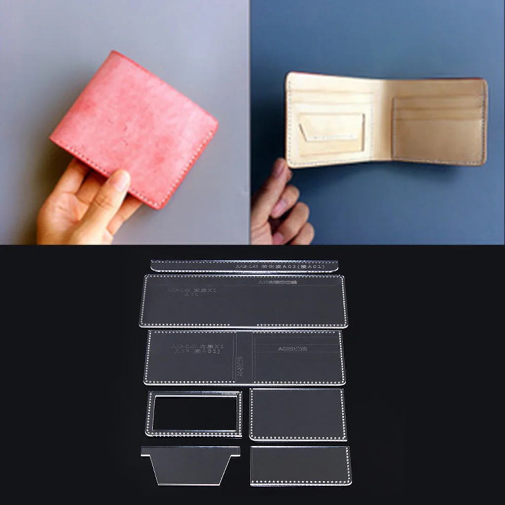 7Pcs/set Unisex Wallet Template Leather Clear Acrylic Pattern Set Model for Making Short Wallet Purse Leathercraft Tools
