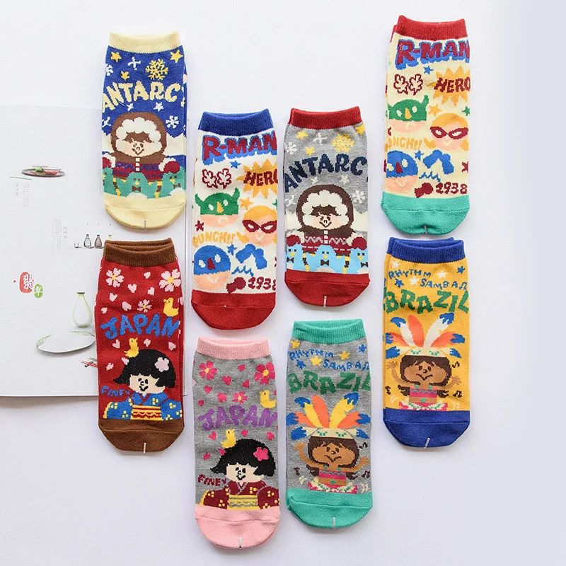 

Lovely Cartoon Boat Invisible Happy Socks Hosiery Jacquard Weave Christmas Day Adult Shallow Mouth Colorful Woman Cotton Socks