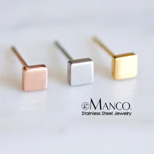 EManco простые маленькие серьги-гвоздики из нержавеющей стали для женщин, модные квадратные серьги для девочек, ювелирное изделие, 3 цвета