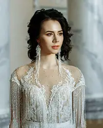 Элегантный шифон пляж свадебное платье кружево бисер кисточкой рукавом Vestido de Noiva 2019 Винтаж Boho свадебный наряд