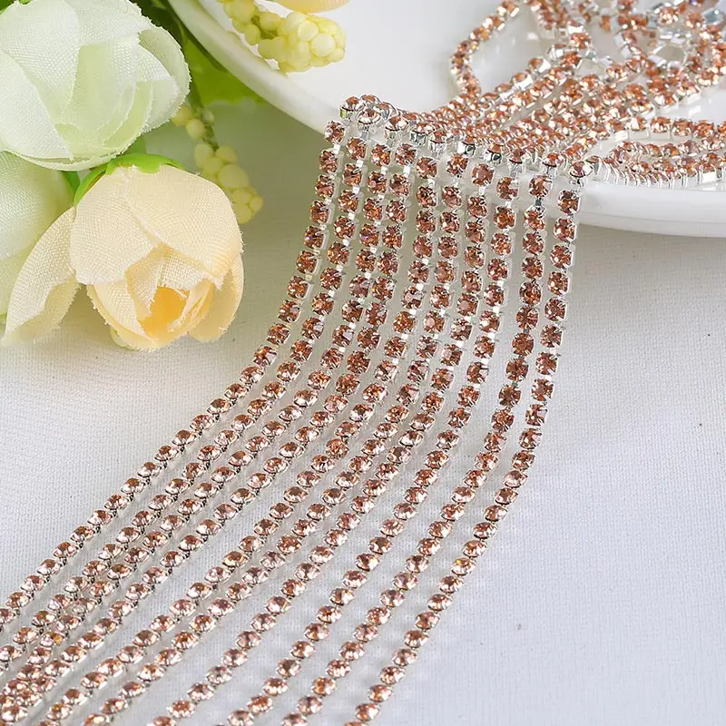 YANRUO 10 Meters Light Peach Sew On Crystal Glass Rhinestones Chain Sliver Trim Close For Design Dress | Дом и сад