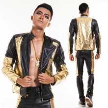 Можно заказать! Мужская брендовая черная и Золотая модная повседневная одежда, мужской костюм для певцов, кожаная куртка, костюмы(куртка+ штаны