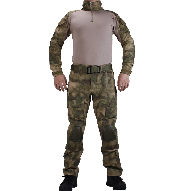 

Camouflage BDU A-TACS/FG Combat uniforms shirt with broek and elbow & knee pads militaire game cosplay uniform ghilliekostuum