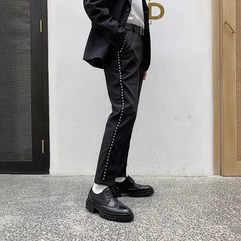 

Men Rivet Fashion Casual Slim Fit Pant Fashion Show Suit Trousers Male Streetwear Vintage Punk Hip Hop Style Pants