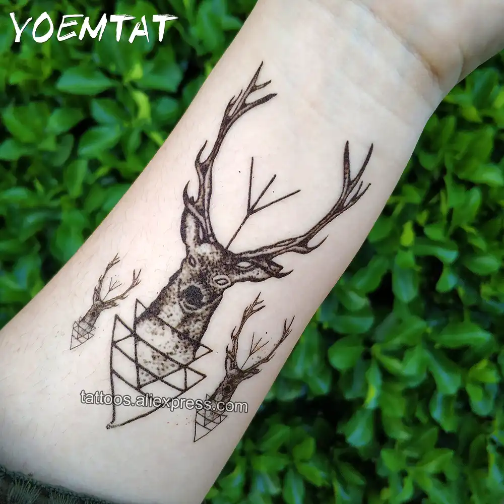 Tahan Air Sementara Tato Stiker 10 5 6 Cm Rusa Kepala Tato Dolar Tanduk Tanduk Air Transfer Palsu Tato Flash Tato Deer Head Tattoos Head Tattooingwaterproof Temporary Tattoos Aliexpress