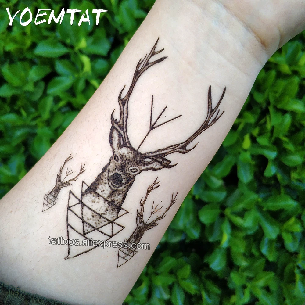 

Waterproof Temporary Tattoo Sticker 10.5*6cm elk deer head tattoo bucks horn antlers Water Transfer fake tattoo flash tattoo