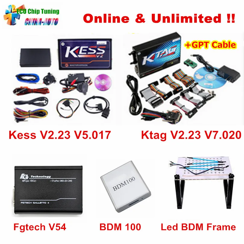 

Online Version KESS V5.017 V2.23 + KTAG V7.020 V2.23+ FGTECH Galletto V54 + bdm100+ LED BDM Frame FG TECH ECU Chip Tuning