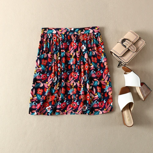 Французская летняя Праздничная Женская юбка дышащая струящаяся вискозная однобортная плиссированная юбка с карманом - Цвет: Sunflower