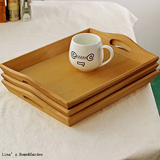 Simple Design Antique Rectangle Serving Tray Wood with Handlesin