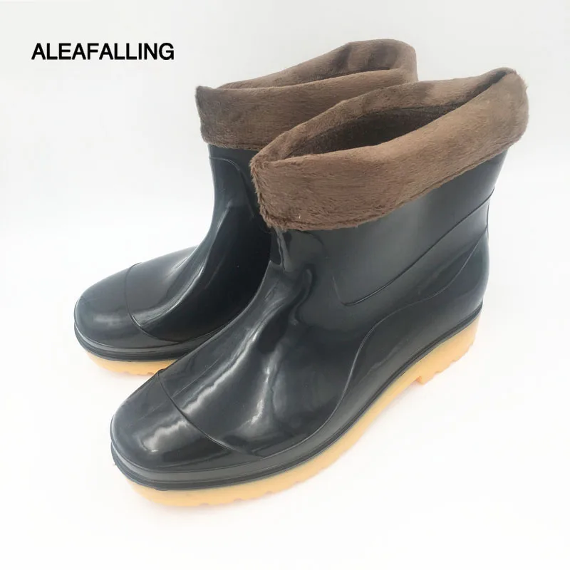 

Aleafalling Men's Waterproof Rain Boots Mujer Rubber Ankle Boots Removable Cover Non-slip Rainboots Water Shoes Males Botas M045