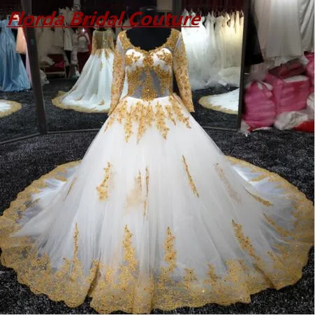 2017 cuadro verdadero oro blanco vestido de novia de encaje con