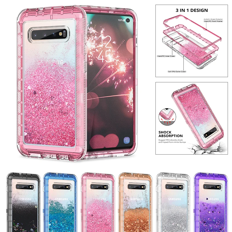 Роскошный блестящий чехол 3 в 1 с сыпучим песком для Samsung Galaxy S8 S10 S9 Plus Note 8 9 S7 Edge из