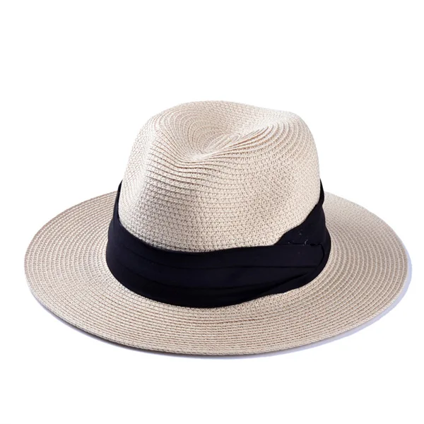SHOWERSMILE, брендовые соломенные шляпы для женщин, Панама, шляпа бежевого и белого цвета, мужская пляжная Повседневная шляпа с широкими полями, летняя Гавайская модная шляпа от солнца - Цвет: beige