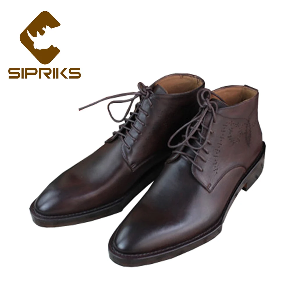 Sipriks Luxury Brand Mens Goodyear Welted Boots Tan Leather Dress Boots Pointed Toe Work Ankle