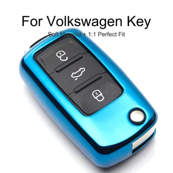 

KUKAKEY 6 Colors TPU Car Key Cover Case For Volkswagen Polo Golf Passat Touareg Tiguan Key Bag Shell Holder Keyrings keychain