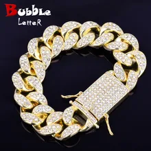 20 мм Мужской массивный браслет со льдом и кристаллами в Кубинском стиле, ювелирные изделия в стиле хип-хоп из золотого и серебряного сплава, кубинская цепочка, браслет 20 см