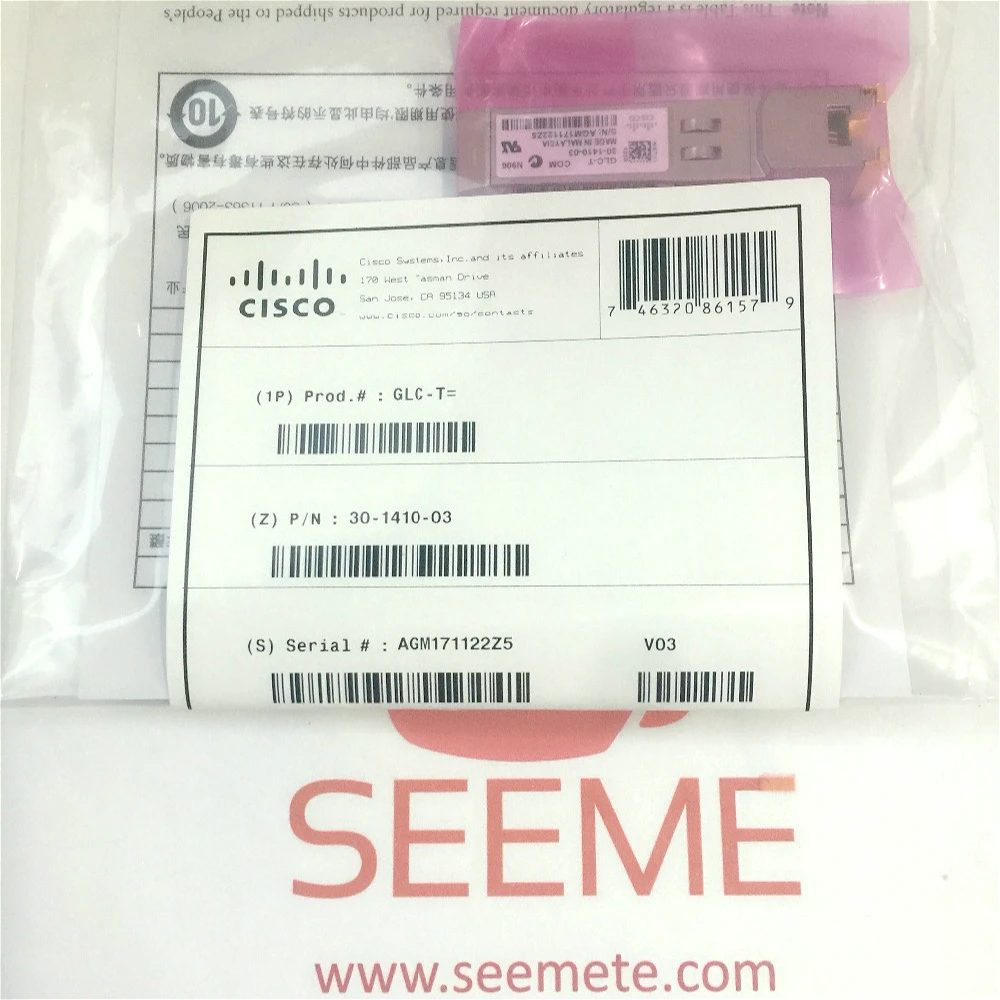 

Original GLC-T 30-1401-03 AGM171122Z5 1.25G 100m 1000BASE-T Copper RJ45 optical transceiver