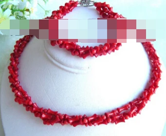 

Jewelry 00935 wonderful beautiful 3rows red coral necklace